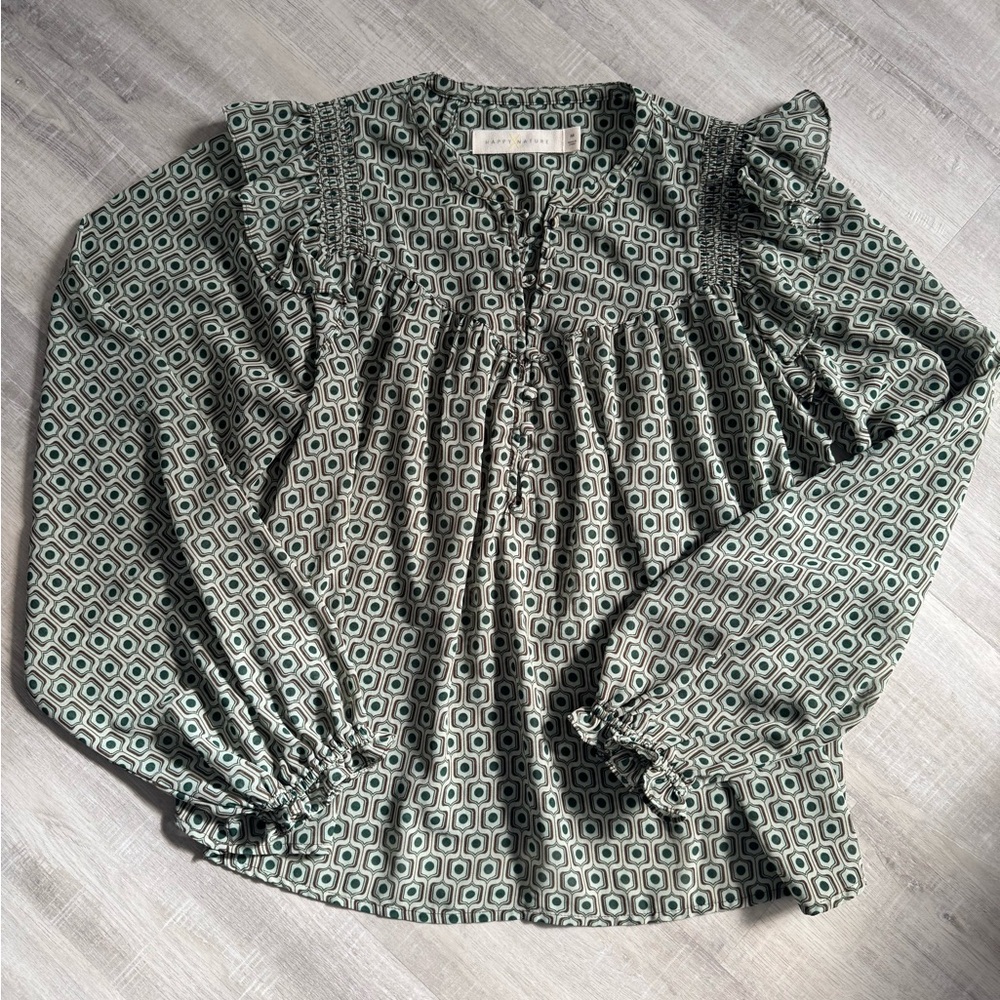 Elegant Geometric Print Blouse in Green